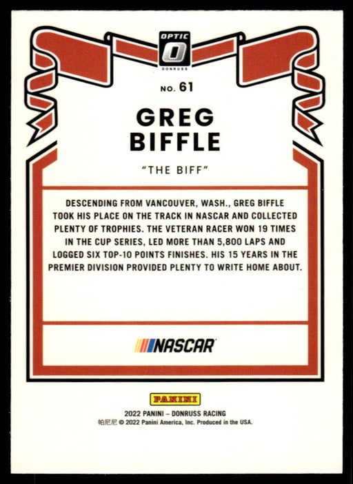 Greg Biffle 2022 Panini Donruss Racing Optic Retro 1981 Back of Card