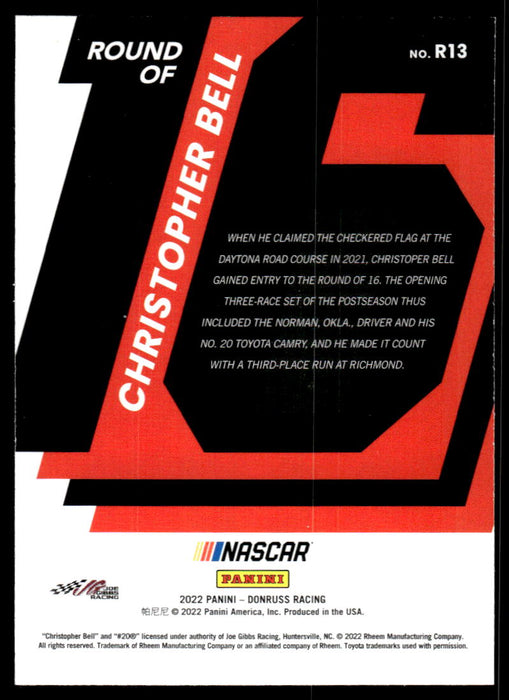 Christopher Bell 2022 Panini Donruss Racing Round of 28 Back of Card