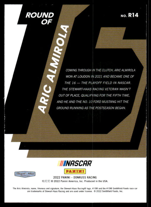 Aric Almirola 2022 Panini Donruss Racing Round of 29 Back of Card