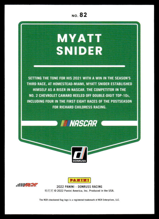 Myatt Snider 2022 Panini Donruss Racing Red Back of Card