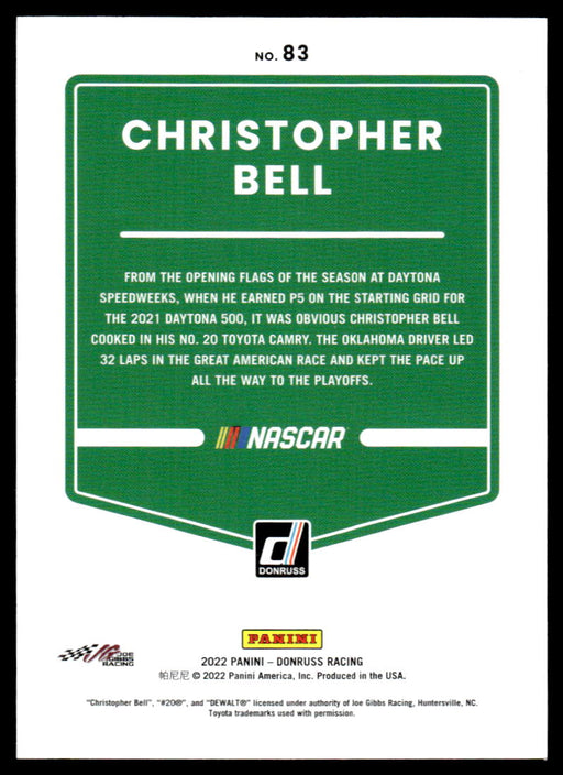 Christopher Bell 2022 Panini Donruss Racing Red Back of Card