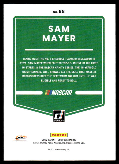 Sam Mayer 2022 Panini Donruss Racing Red Back of Card