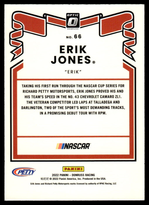 Erik Jones 2022 Panini Donruss Racing Optic Retro 1981 Back of Card