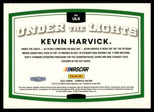 Kevin Harvick 2022 Panini Donruss Racing Under the Lights Back of Card