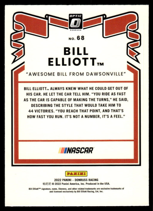 Bill Elliott 2022 Panini Donruss Racing Optic Retro 1981 Back of Card