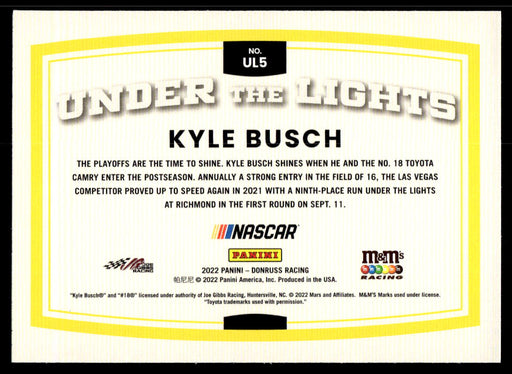 Kyle Busch 2022 Panini Donruss Racing Under the Lights Back of Card