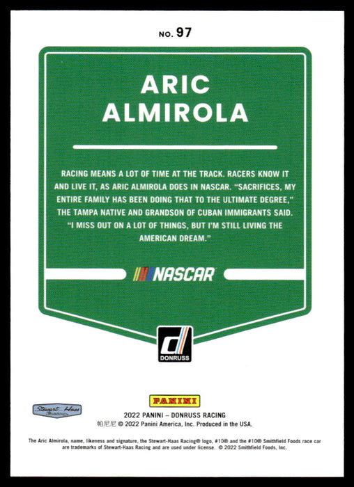 Aric Almirola 2022 Panini Donruss Racing Red Back of Card