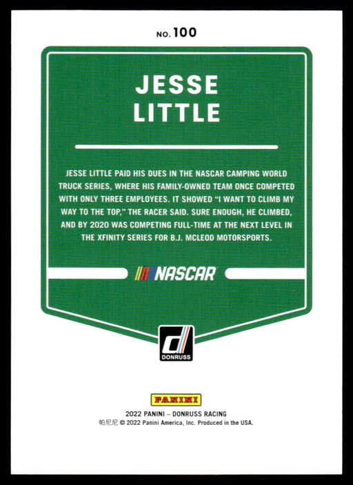 Jesse Little 2022 Panini Donruss Racing Red Back of Card