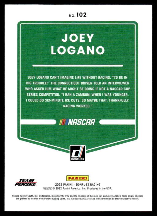 Joey Logano 2022 Panini Donruss Racing Red Back of Card