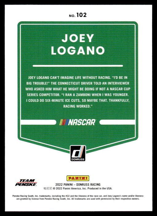 Joey Logano 2022 Panini Donruss Racing Red Back of Card