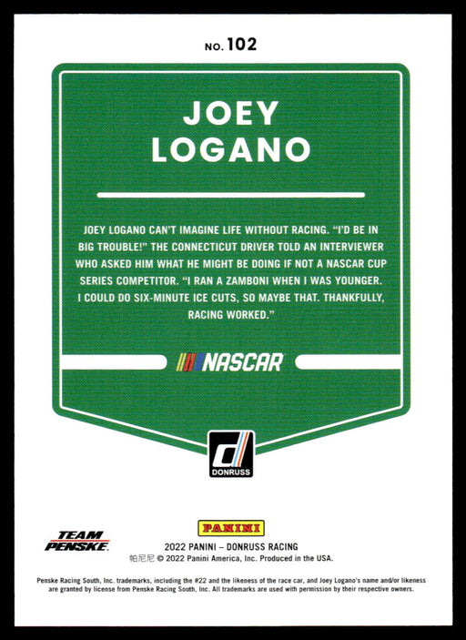 Joey Logano 2022 Panini Donruss Racing Red Back of Card