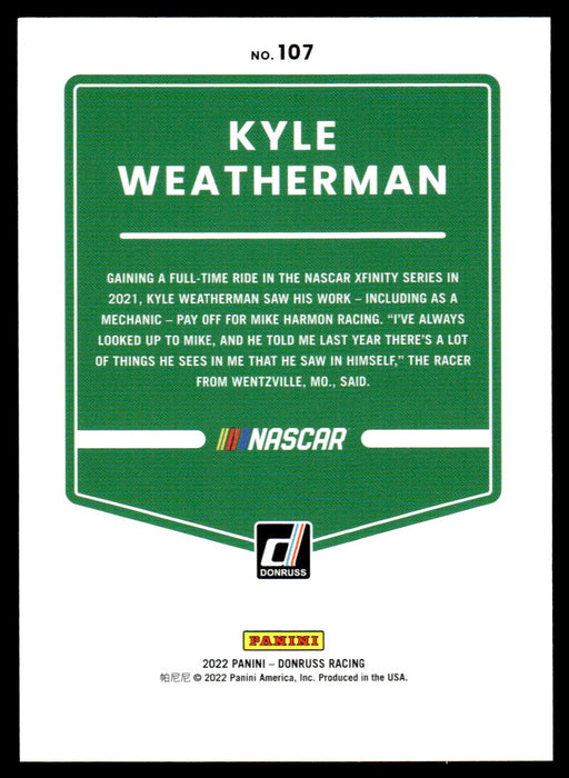 Kyle Weatherman 2022 Panini Donruss Racing Red Back of Card