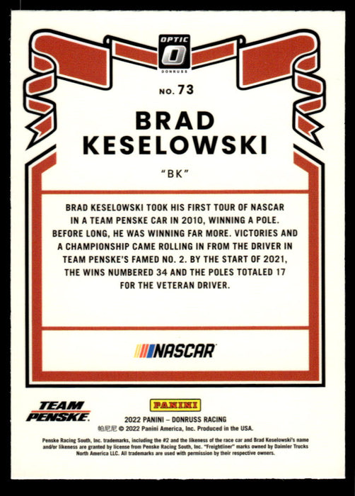 Brad Keselowski 2022 Panini Donruss Racing Optic Retro 1981 Back of Card