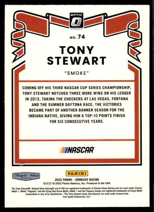 Tony Stewart 2022 Panini Donruss Racing Optic Retro 1981 Back of Card