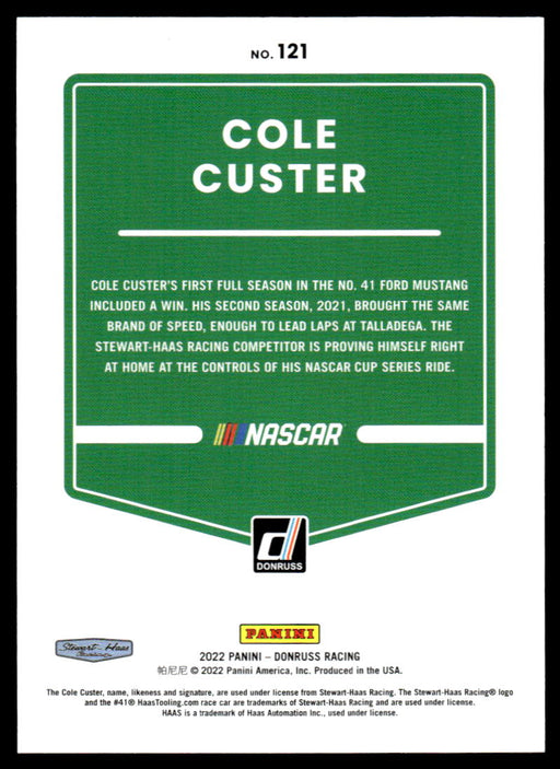 Cole Custer 2022 Panini Donruss Racing Red Back of Card