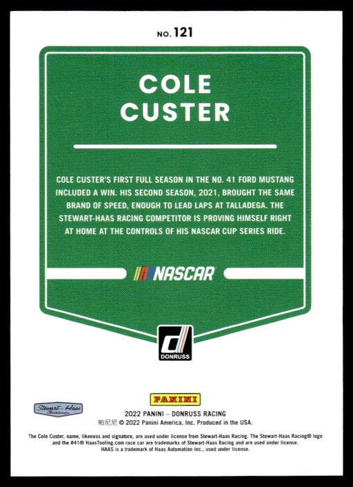 Cole Custer 2022 Panini Donruss Racing Red Back of Card