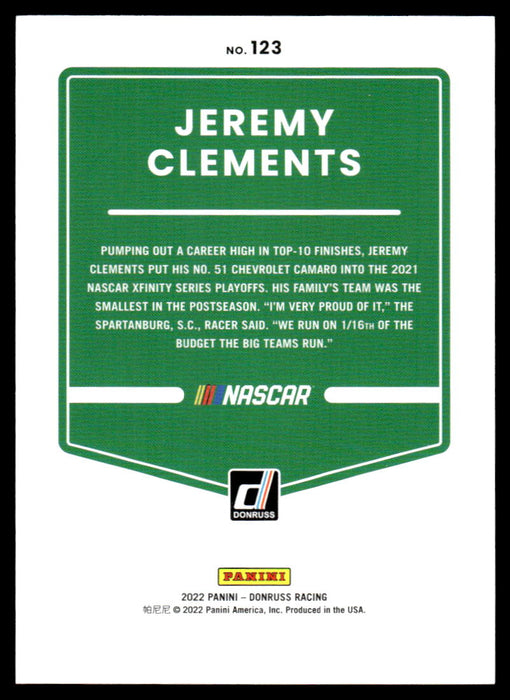 Jeremy Clements 2022 Panini Donruss Racing Red Back of Card