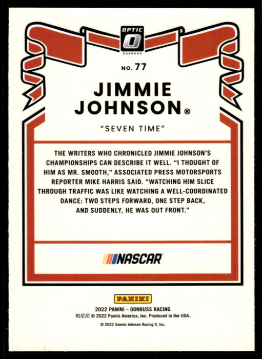 Jimmie Johnson 2022 Panini Donruss Racing Optic Retro 1981 Back of Card