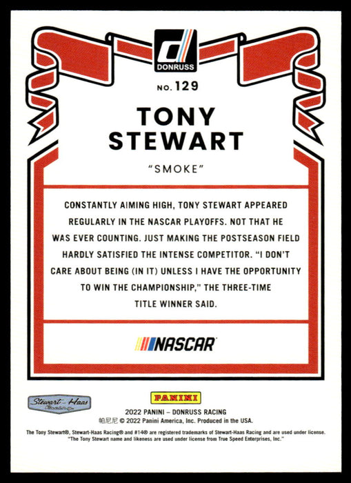 Tony Stewart 2022 Panini Donruss Racing Red Retro 1981 Back of Card