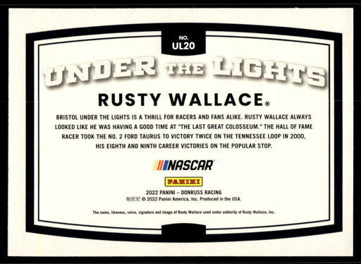 Rusty Wallace 2022 Panini Donruss Racing Under the Lights Back of Card