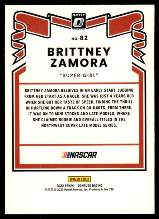 Brittney Zamora 2022 Panini Donruss Racing Optic Retro 1981 Back of Card