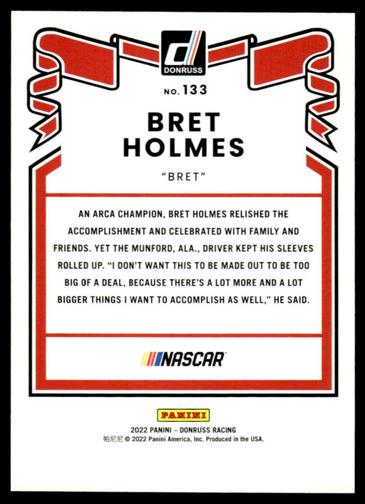 Bret Holmes 2022 Panini Donruss Racing Red Retro 1981 Back of Card
