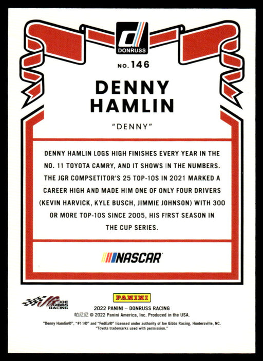 Denny Hamlin 2022 Panini Donruss Racing Red Retro 1981 Back of Card