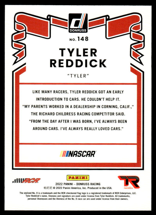 Tyler Reddick 2022 Panini Donruss Racing Red Retro 1981 Back of Card