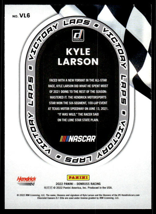 Kyle Larson 2022 Panini Donruss Racing Victory Laps Back of Card