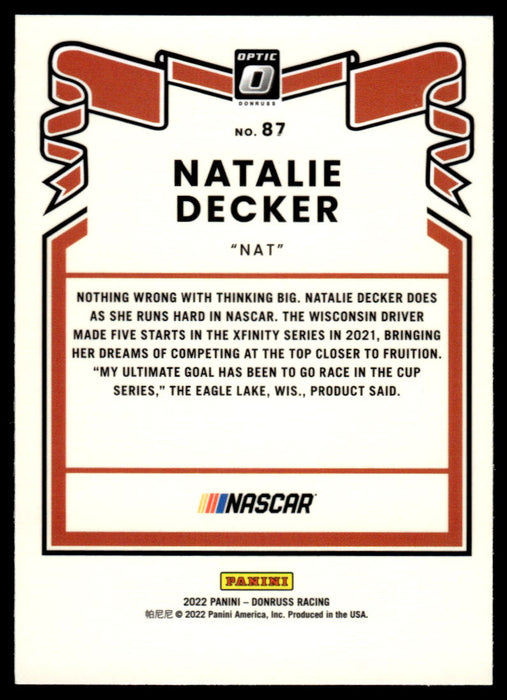 Natalie Decker 2022 Panini Donruss Racing Optic Retro 1981 Back of Card