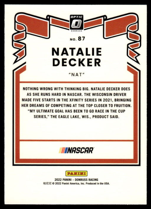 Natalie Decker 2022 Panini Donruss Racing Optic Retro 1981 Back of Card