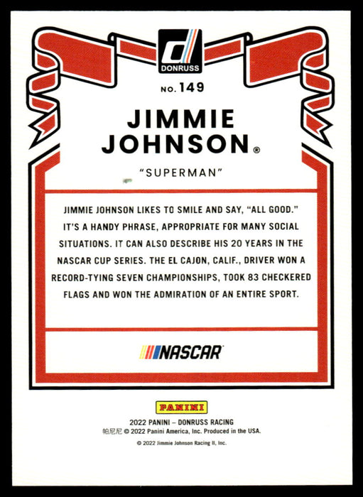 Jimmie Johnson 2022 Panini Donruss Racing Red Retro 1981 Back of Card