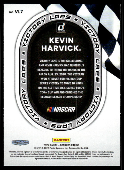 Kevin Harvick 2022 Panini Donruss Racing Victory Laps Back of Card