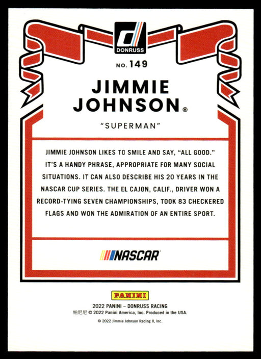Jimmie Johnson 2022 Panini Donruss Racing Red Retro 1981 Back of Card