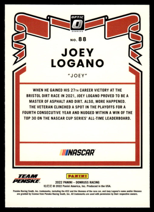 Joey Logano 2022 Panini Donruss Racing Optic Retro 1981 Back of Card