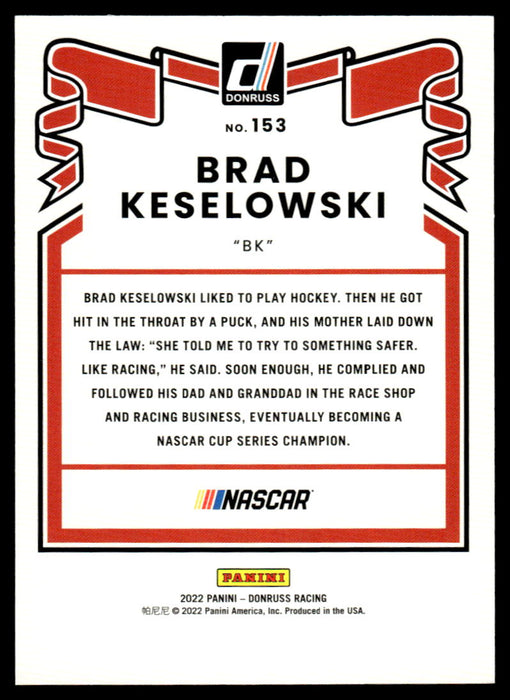 Brad Keselowski 2022 Panini Donruss Racing Red Retro 1981 Back of Card