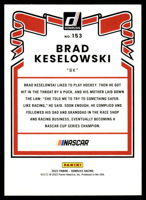Brad Keselowski 2022 Panini Donruss Racing Red Retro 1981 Back of Card