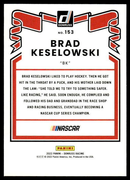 Brad Keselowski 2022 Panini Donruss Racing Red Retro 1981 Back of Card