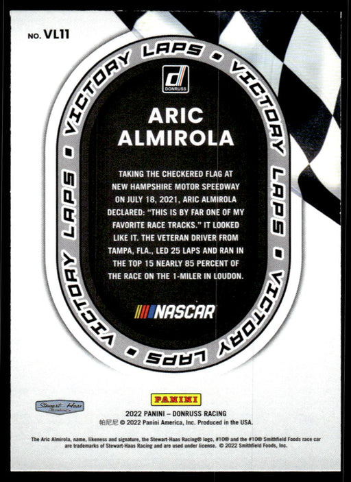 Aric Almirola 2022 Panini Donruss Racing Victory Laps Back of Card