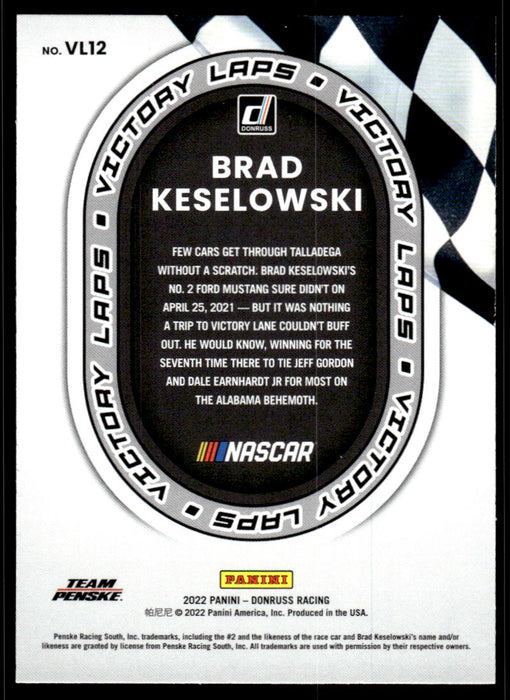 Brad Keselowski 2022 Panini Donruss Racing Victory Laps Back of Card