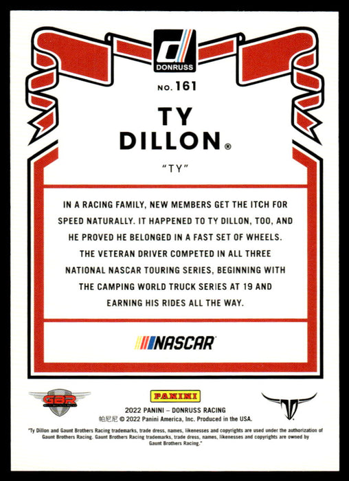 Ty Dillon 2022 Panini Donruss Racing Red Retro 1981 Back of Card