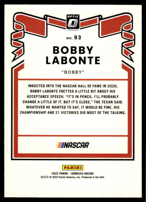 Bobby Labonte 2022 Panini Donruss Racing Optic Retro 1981 Back of Card