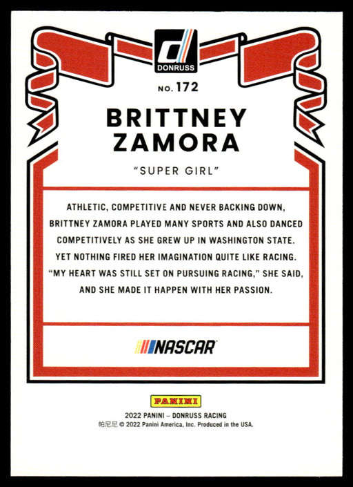 Brittney Zamora 2022 Panini Donruss Racing Red Retro 1981 Back of Card