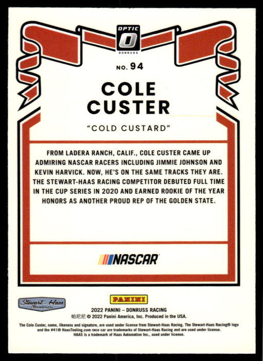 Cole Custer 2022 Panini Donruss Racing Optic Retro 1981 Back of Card