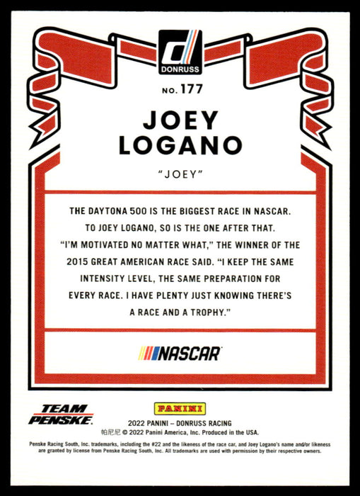 Joey Logano 2022 Panini Donruss Racing Red Retro 1981 Back of Card