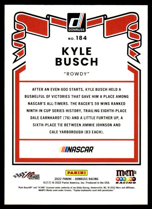 Kyle Busch 2022 Panini Donruss Racing Red Retro 1981 Back of Card