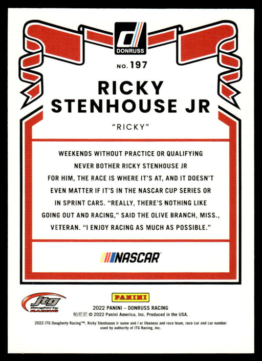 Ricky Stenhouse Jr. 2022 Panini Donruss Racing Red Retro 1981 Back of Card