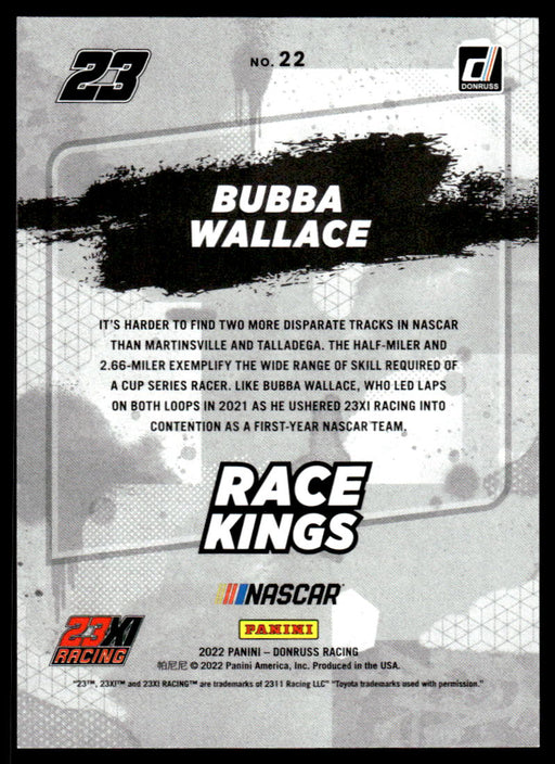 Bubba Wallace 2022 Panini Donruss Racing Blue Race Kings Back of Card
