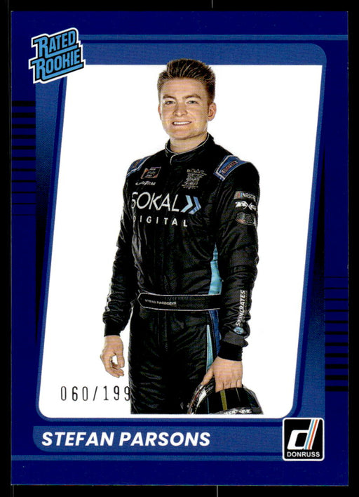 Stefan Parsons 2022 Panini Donruss Racing Blue Rated Rookie Front of Card