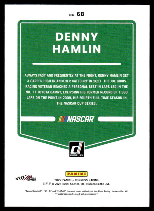 Denny Hamlin 2022 Panini Donruss Racing Blue Back of Card